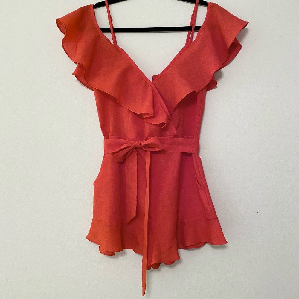 Red Cold- Shoulder Ruffle Romper